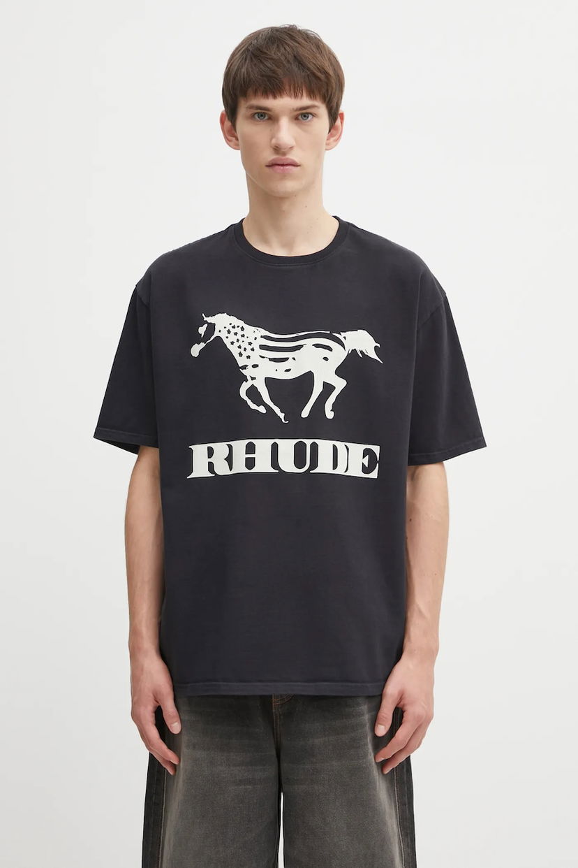 Majica Rhude Dinero T-shirt with Horse Print Črna | RHFW25TT01012