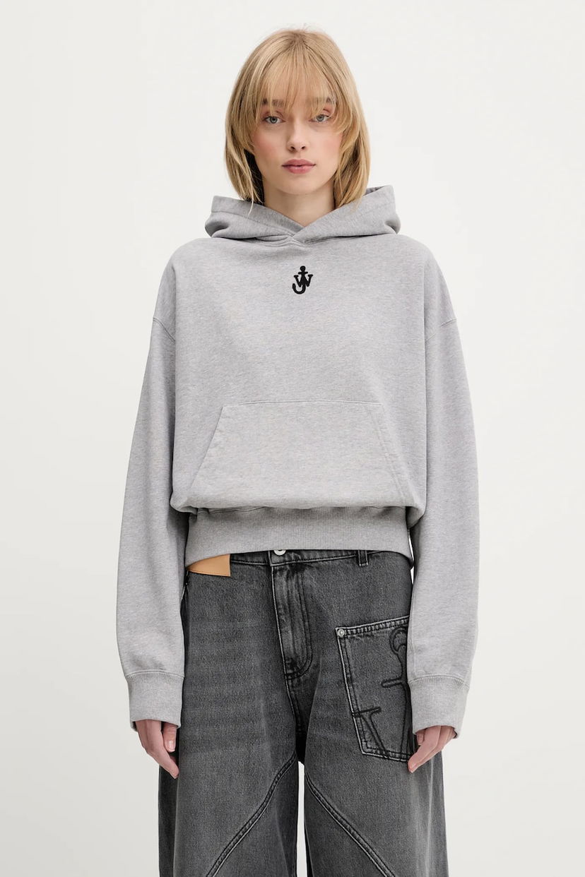 Pulover JW Anderson JW Anderson Anchor Embroidery Cropped Hoodie Siva | JW0216.PG1719.907