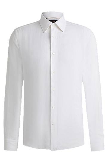 Srajce BOSS Slim-Fit Linen Shirt Bela | 50541109
