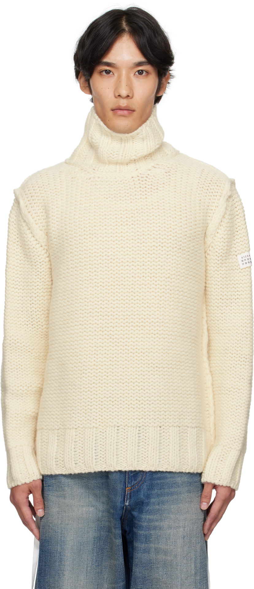 Pleteni pulover Maison Margiela MM6 Maison Margiela Chunky Wool Turtleneck Sweater Bela | SH2HA0008 M13166