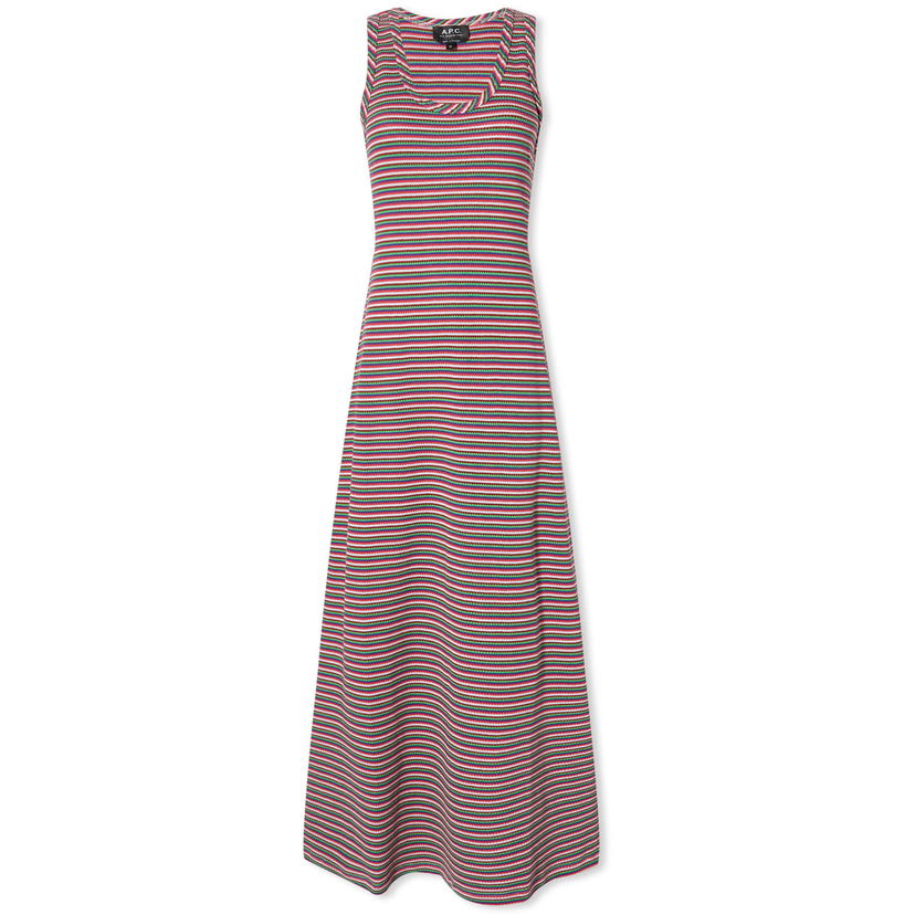 Obleke A.P.C. Shelly Striped Maxi Dress Rdeča | COGCG-F35096-FAG