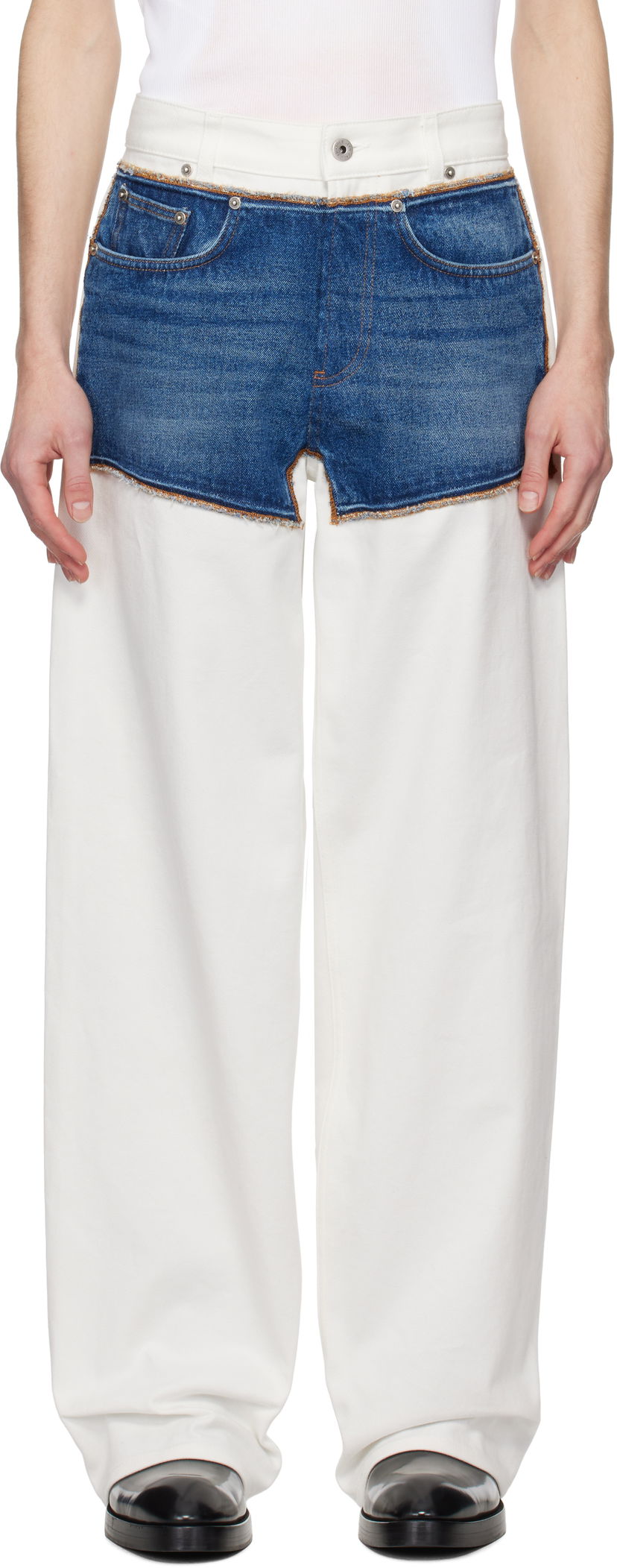 Kavbojke Jean Paul Gaultier Jean Paul Gaultier 'The Petit Grand' Two-Tone Wide-Leg Jeans Bela | 25/33-F-JE166-D018-0357