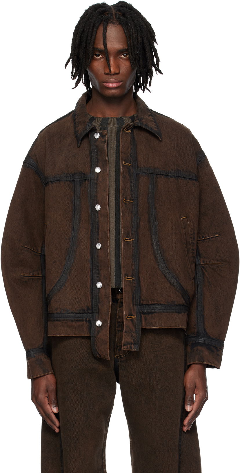 Jakna Eckhaus Latta Eckhaus Latta EL Redux Denim Jacket Rjava | 1224-EL-PS25-O - OUTLINE