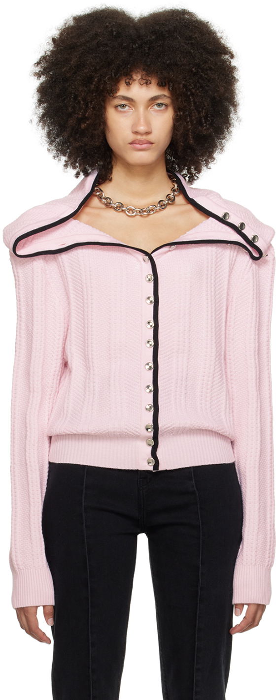Pleteni pulover Y/PROJECT Pink Ruffle Necklace Cardigan Roza | WMCARDIGAN12-S25