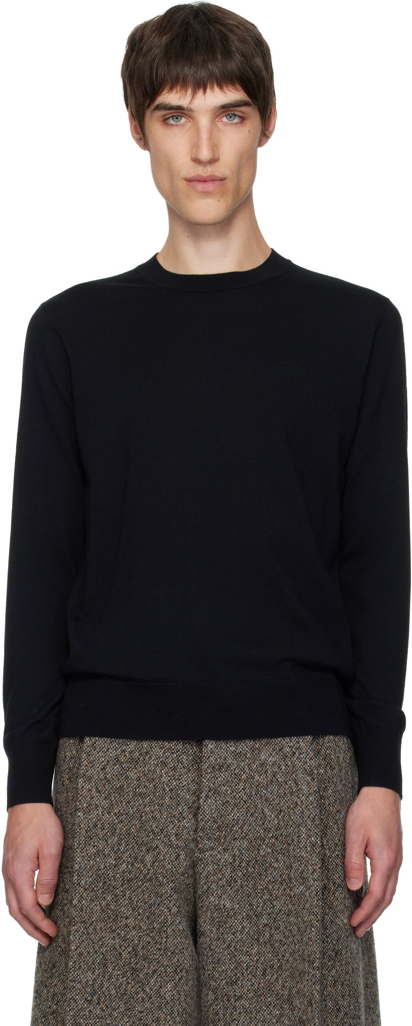 Pleteni pulover Dries Van Noten Dries Van Noten Merino Wool Crewneck Sweater Črna | 252-021244-2700