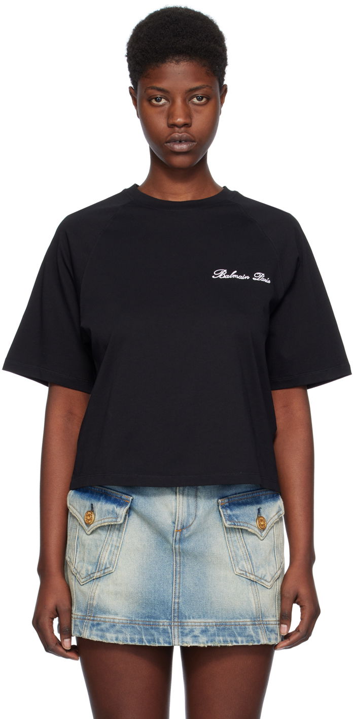 Majica Balmain Signature T-Shirt Črna | CF1EG085BC68