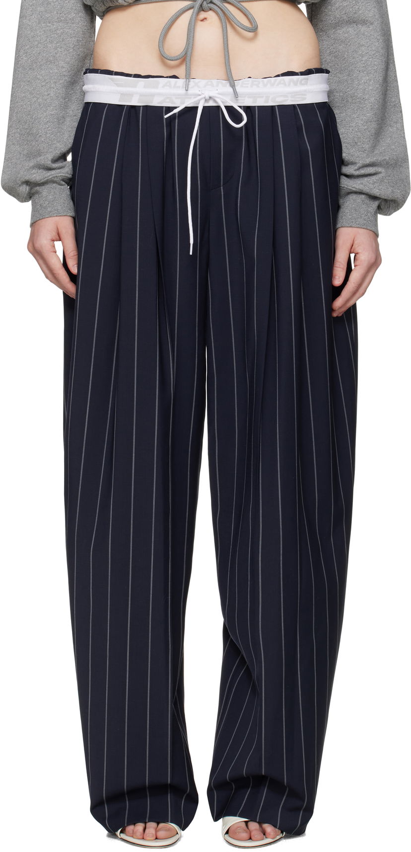 Hlače Alexander Wang Alexander Wang Pinstripe Stretch Wool Trousers Mornarica | 1WC2254813
