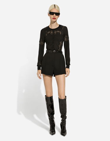 Pleteni pulover Dolce & Gabbana Lace-Trimmed Button-Up Cardigan Črna | FXV05TJEMO7N0000, 1