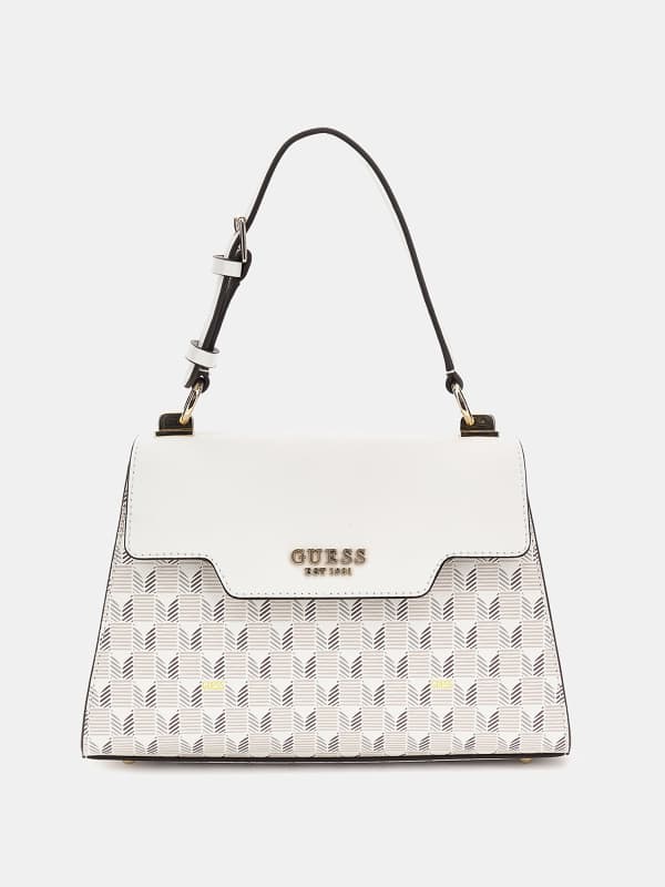 Torbica GUESS Hallie Geometric-Print Handbag Bela | HWJT8740200, 0