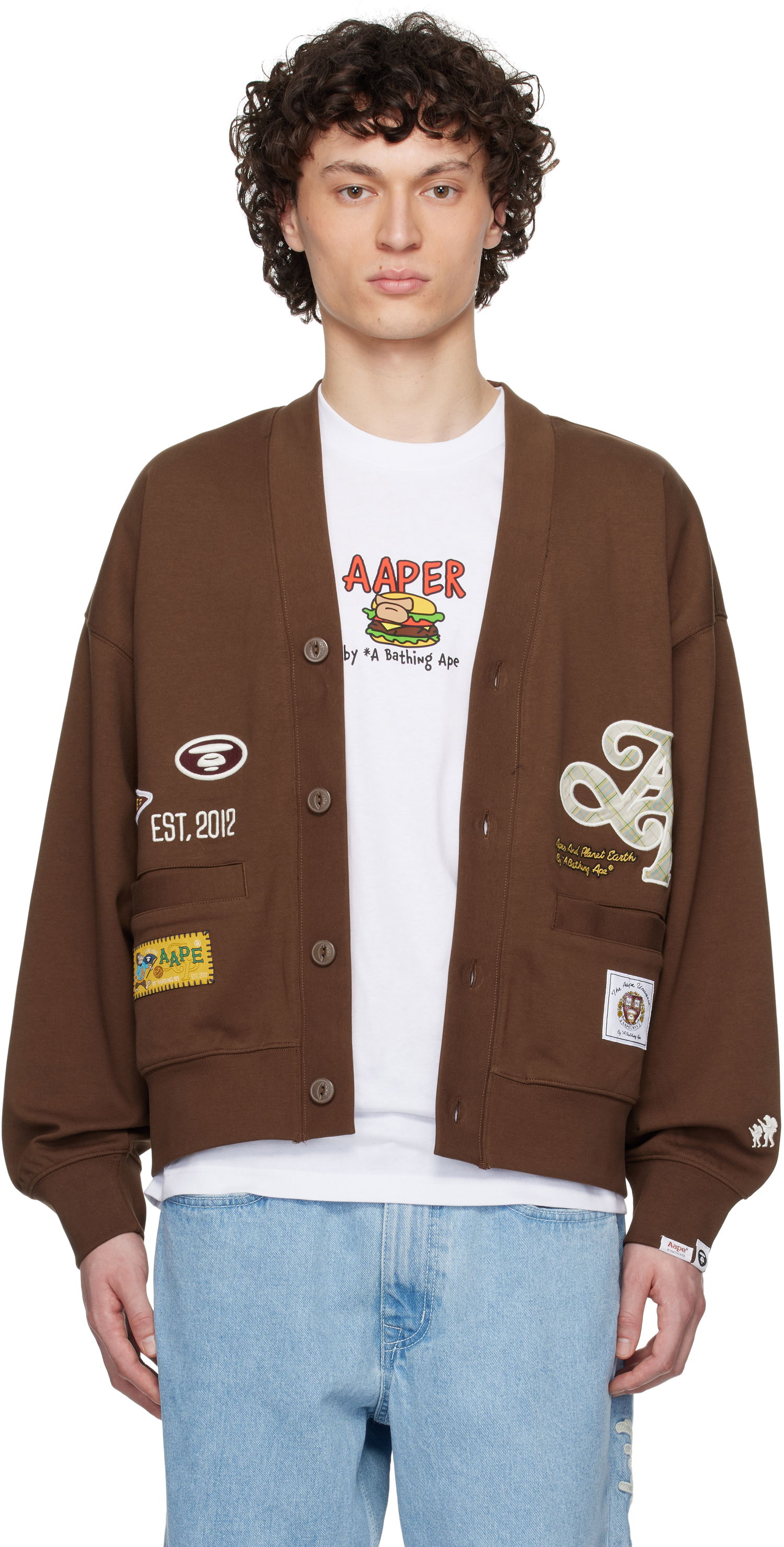Pleteni pulover AAPE by A Bathing Ape AAPE by A Bathing Ape Main Cardigan Rjava | AAPSWMC324XXNBWX, 0