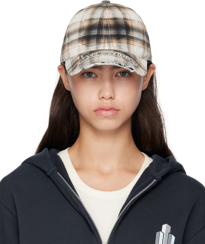 Kapa Acne Studios Acne Studios Distressed Plaid Cap Bež | C40410-