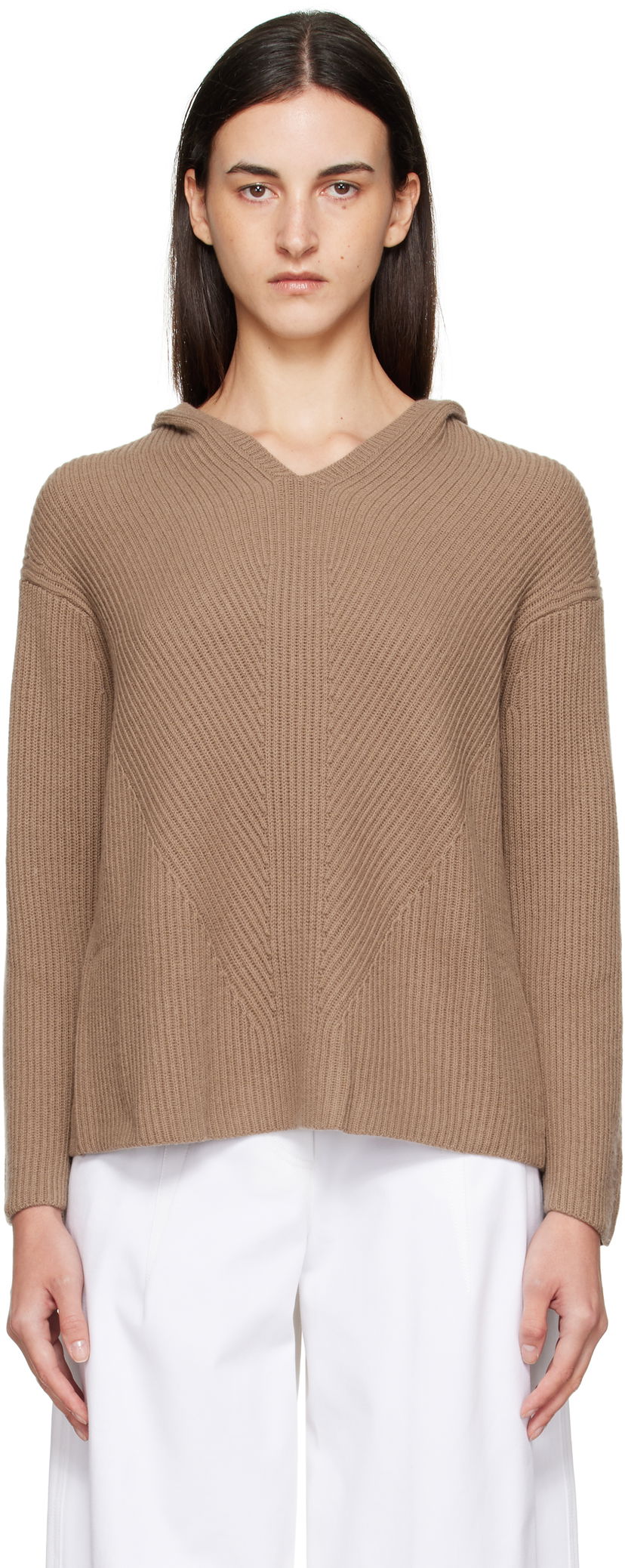 Pulover Max Mara Max Mara Falcone Knit Hoodie Rjava | 2529366031600