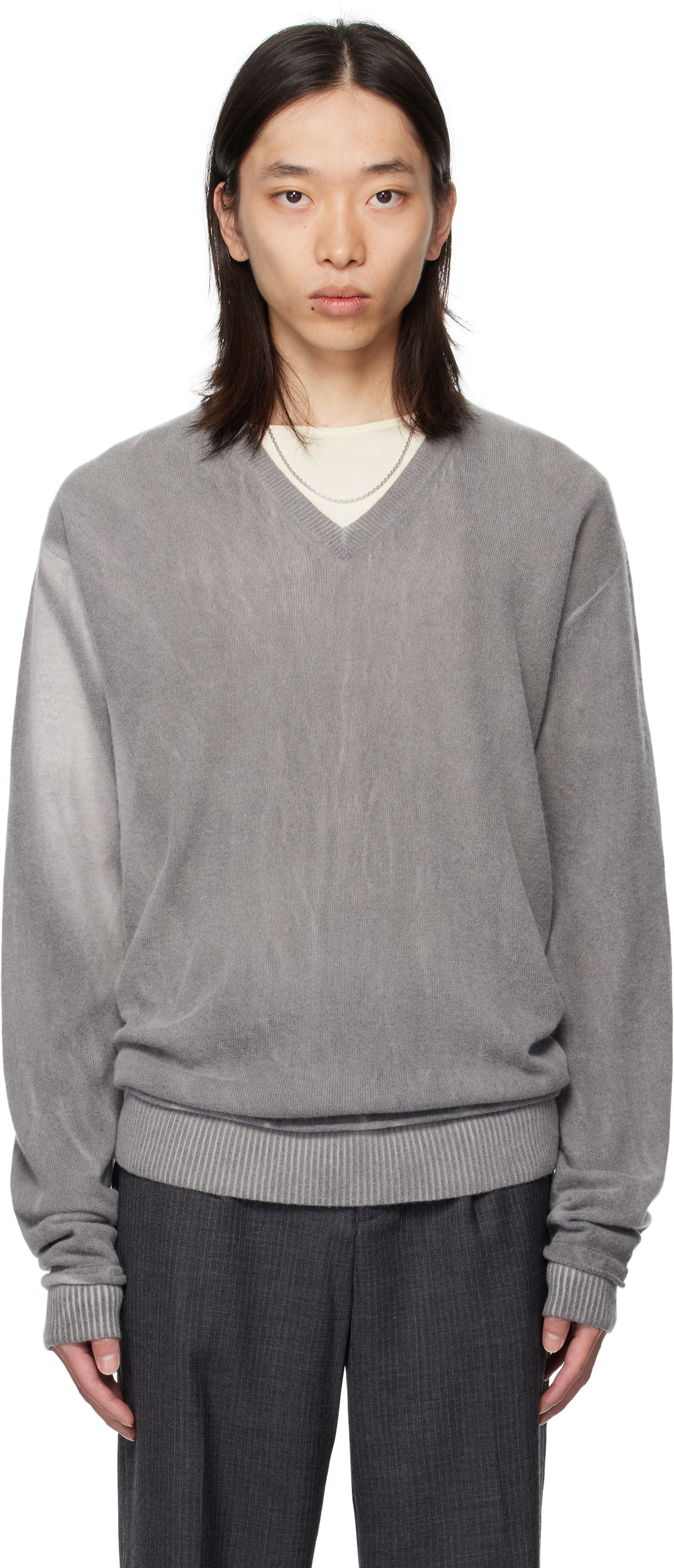 Pleteni pulover OUR LEGACY Our Legacy Parallel V-Neck Sweater Siva | M4253PGS, 0