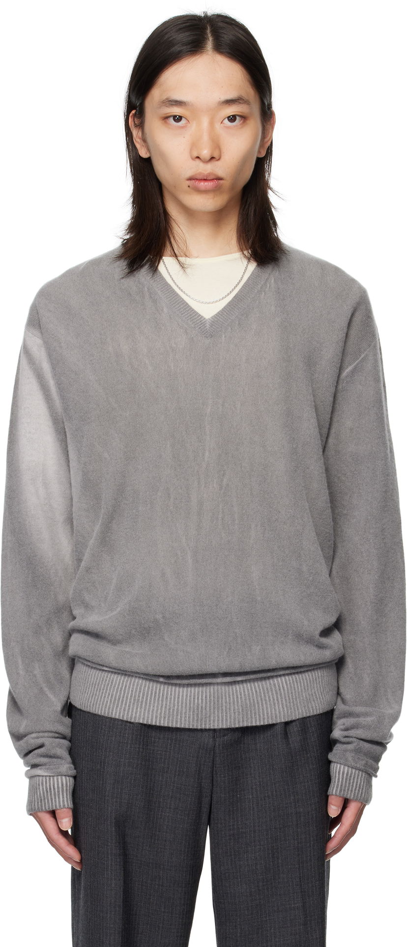 Pleteni pulover OUR LEGACY Our Legacy Parallel V-Neck Sweater Siva | M4253PGS
