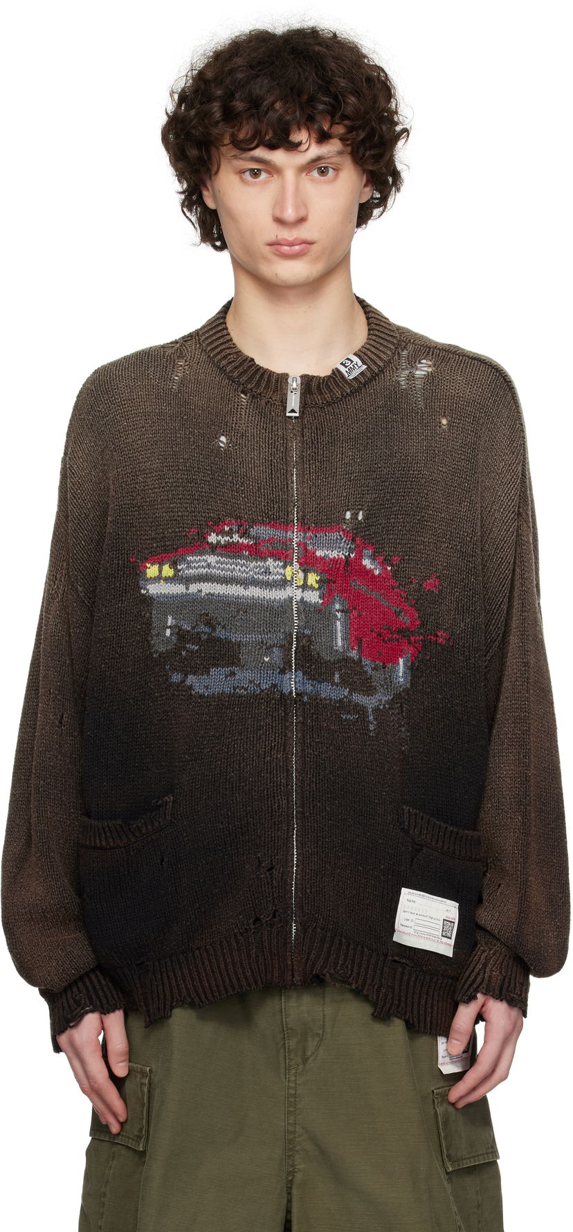 Pleteni pulover Maison MIHARA YASUHIRO Maison MIHARA YASUHIRO Car Jacquard Knit Zip Cardigan Rjava | A14CD511