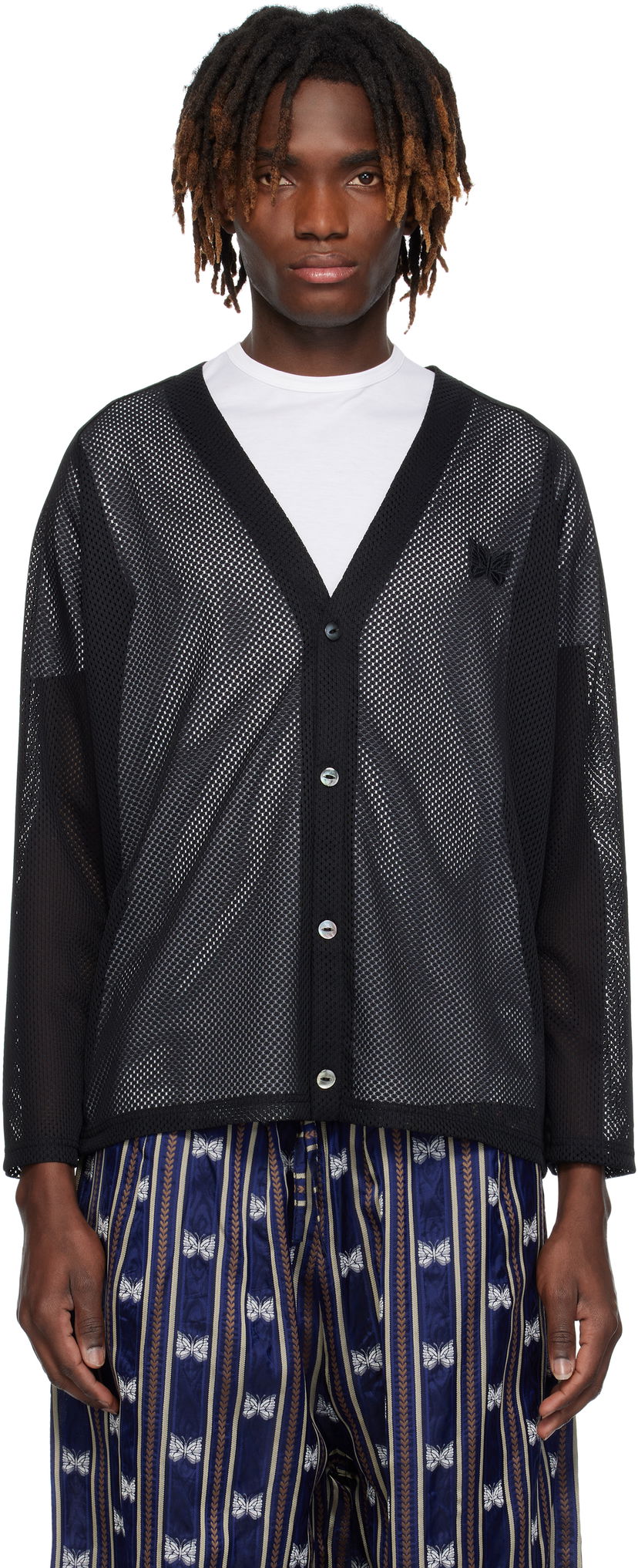 Pleteni pulover Needles NEEDLES Mesh Cardigan Črna | QV344