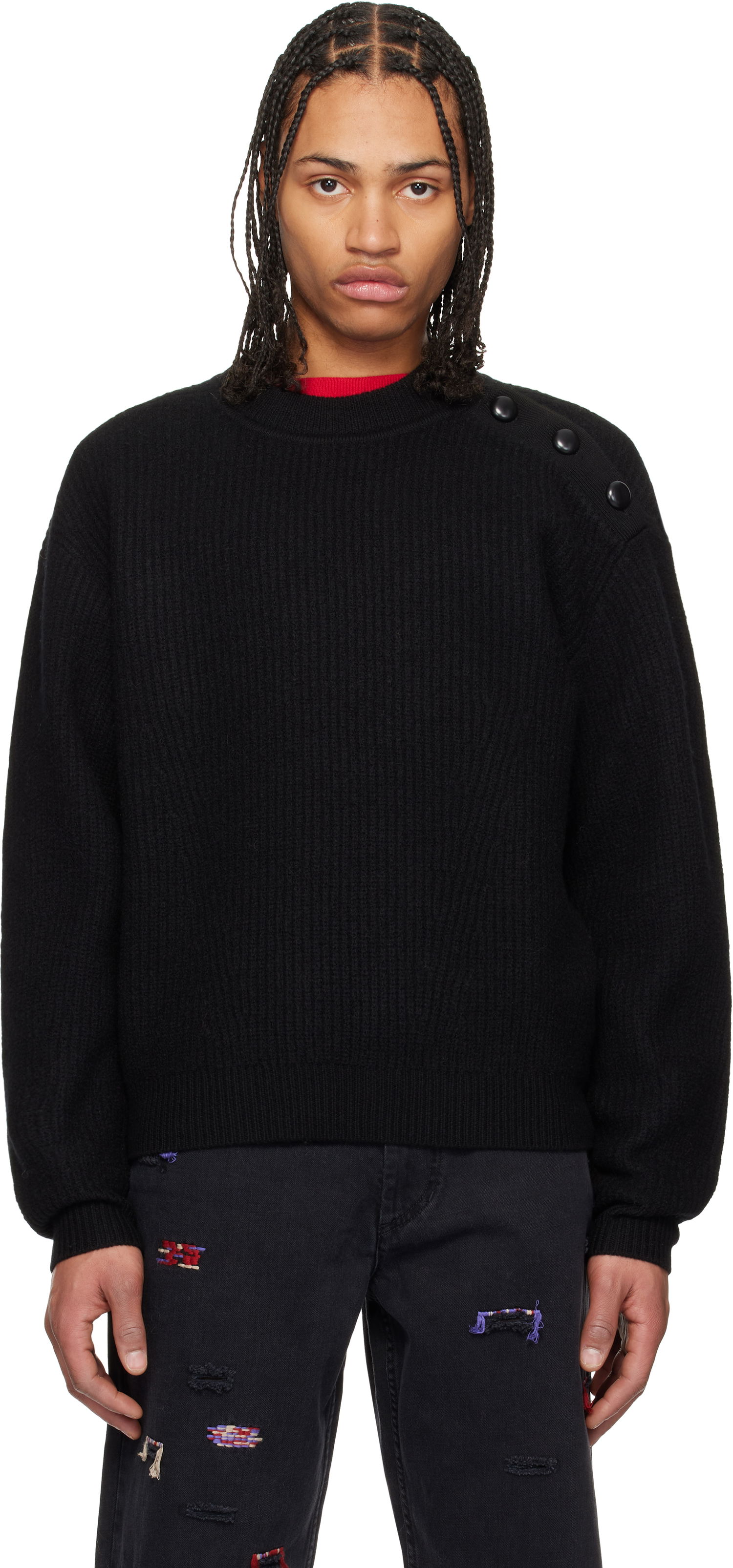 Pleteni pulover ISABEL MARANT Isabel Marant Rudel Shoulder Button Ribbed Knit Sweater Črna | 25PPU0651HA-C1L03H, 0