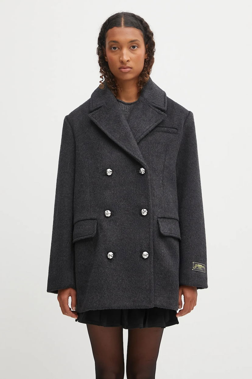 Plašči GANNI GANNI Double Faced Wool Doublebreasted Blazer Siva | W0567