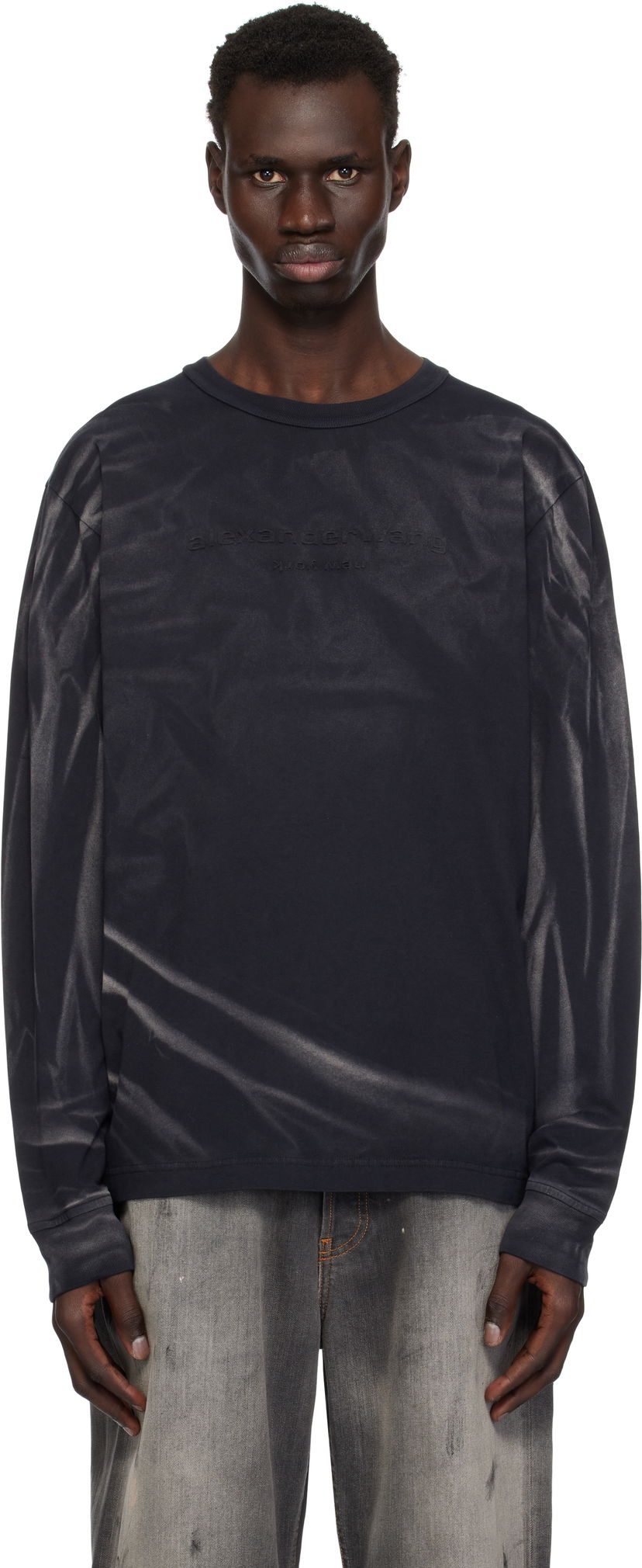 Majica Alexander Wang Alexander Wang Crease Wash Long Sleeve T-shirt Črna | UCC1251782