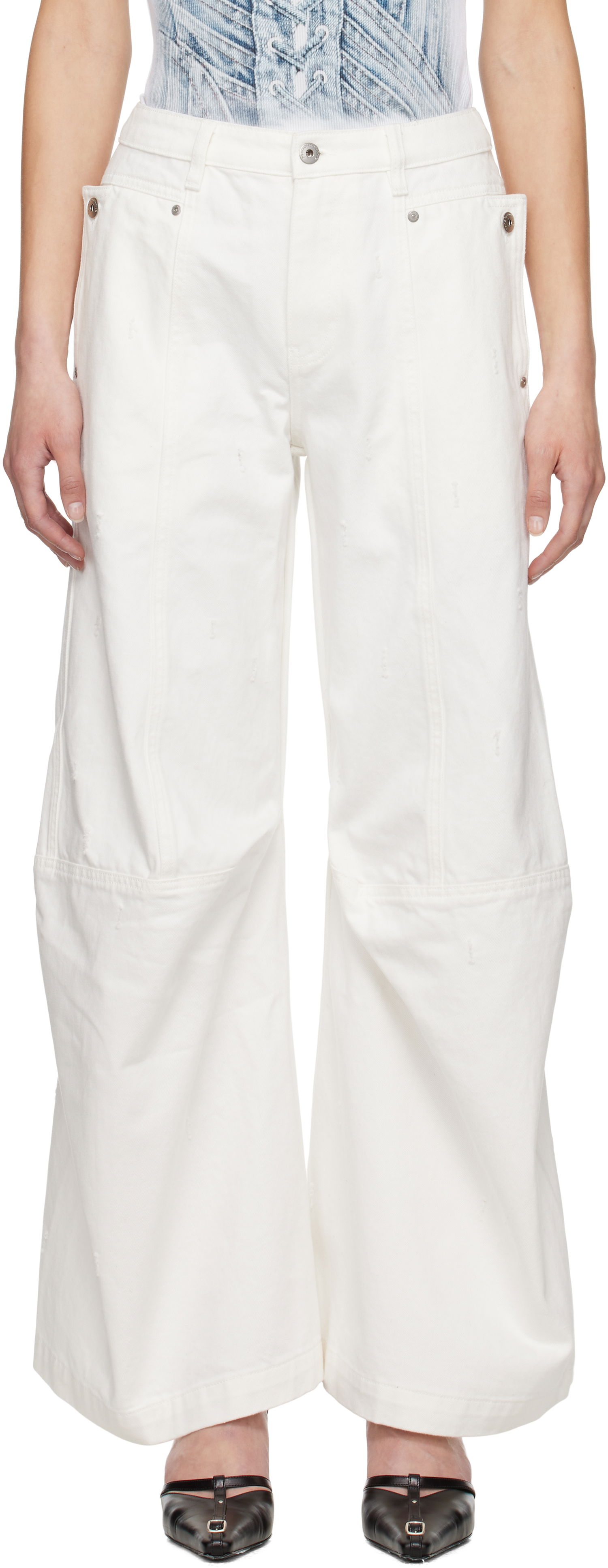 Cargo hlače Feng Chen Wang Feng Chen Wang Cargo Jeans Bela | FWS19TR03, 0