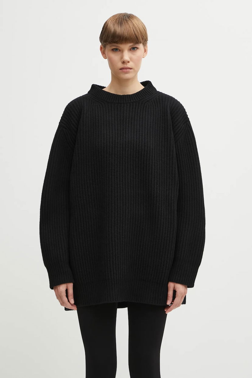 Pleteni pulover Maison Margiela Oversized Ribbed Wool Blend Mock Neck Sweater MM6 Maison Margiela Črna | S62HL0042.M13192.900