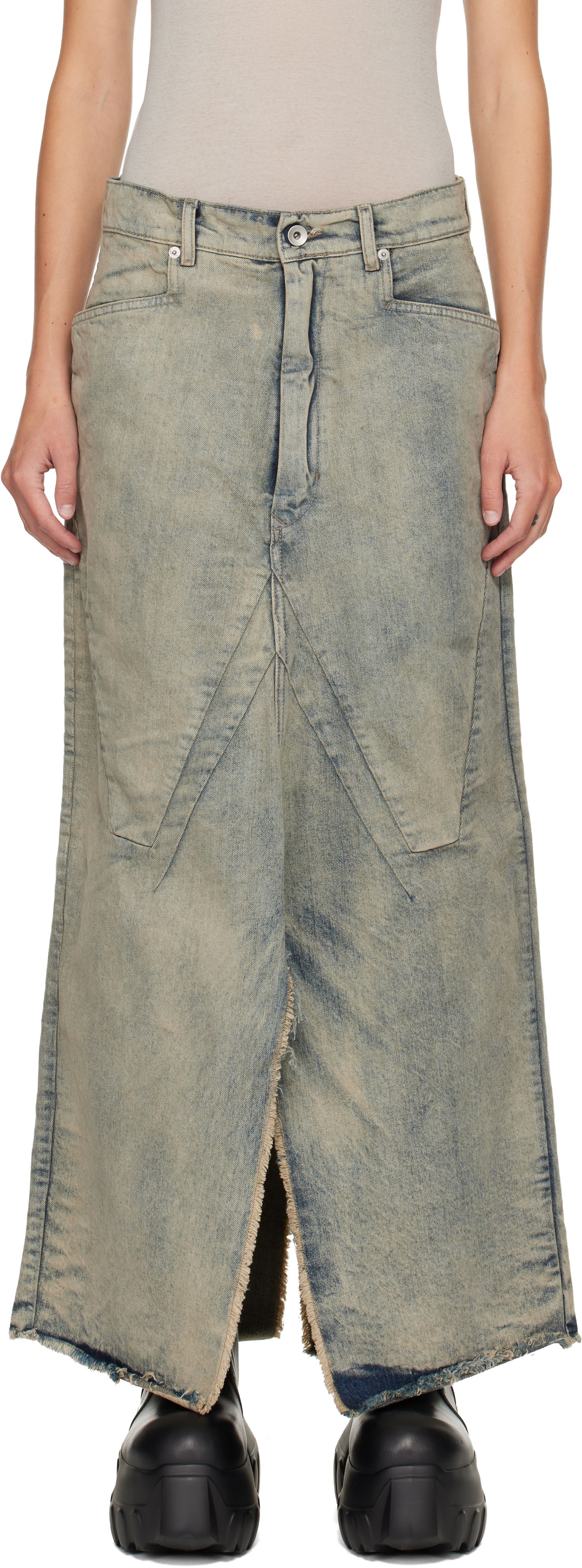 Krila Rick Owens Rick Owens Concordians Long Slivered Denim Midi Skirt Modra | RP02E4367 DWG, 0