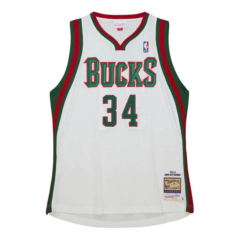 Dres Mitchell & Ness NBA Milwaukee Bucks Home 2013-14 Jersey Giannis Antetokounmpo 34 Bela | AJY45681-MBU13GANWHIT