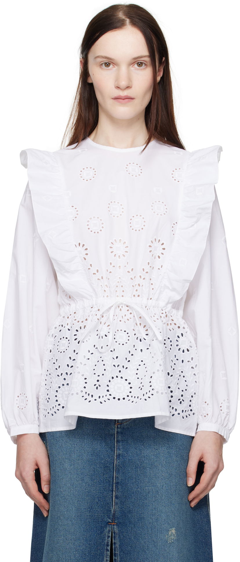 Srajce A.P.C. A.P.C. Clove Eyelet Ruffle Blouse Bela | COHFF-F13438