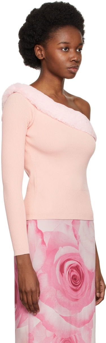 Pleteni pulover Blumarine One Shoulder Faux Fur Trimmed Sweater Roza | 2M181A, 1