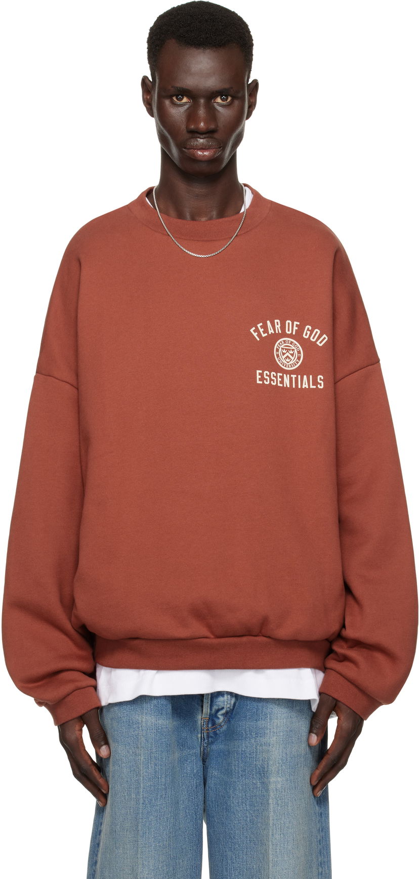 Pleteni pulover Fear of God Fear of God ESSENTIALS Fleece Crewneck Sweatshirt Rjava | 192HO246266F