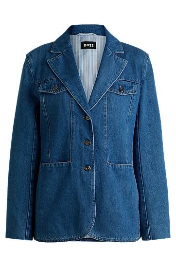 Jakna BOSS Slim-Fit Selvedge Denim Blazer Modra | 50532532