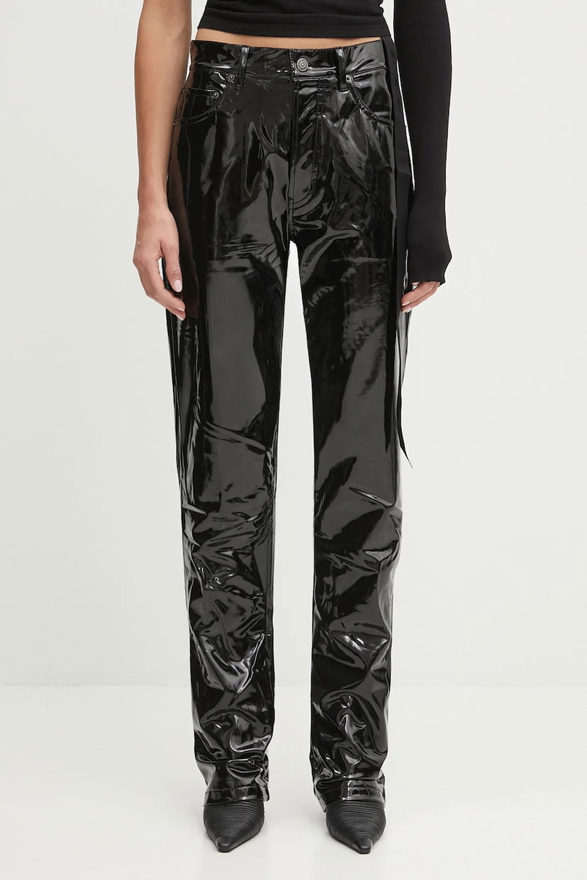 Hlače Fiorucci Fiorucci Stretch Vinyl Straight Fit High Waist Pants Črna | W25PFBPA014VN02BK01