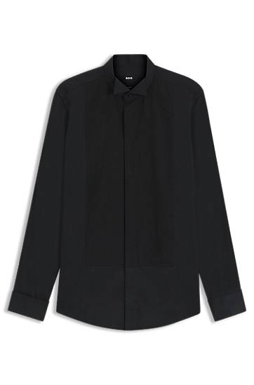 Srajce BOSS Slim-fit Easy-Iron Cotton Satin Shirt Črna | 50550662