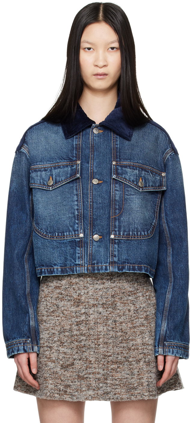 Plašči Stella McCartney Denim Jacket with Collar Modra | 6D02903SPH82