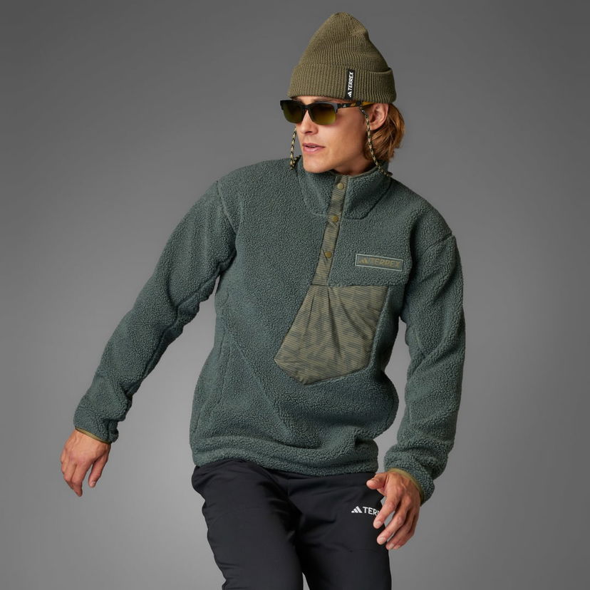 Pleteni pulover adidas Performance Terrex Xploric High Pile Fleece Pullover Zelena | JE3922