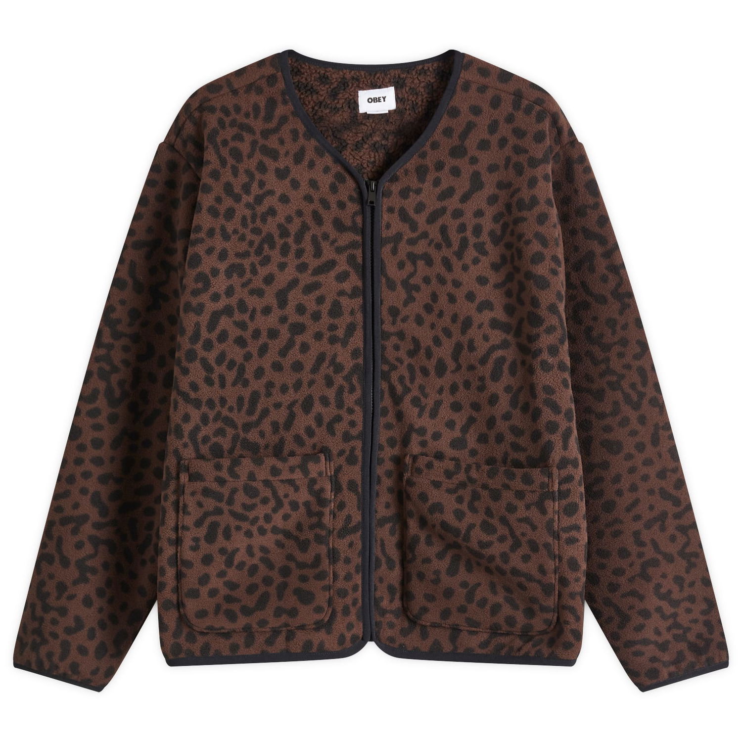 Jakna OBEY Brown Leopard Print Fleece Liner Jacket Rjava | 221800431, 1