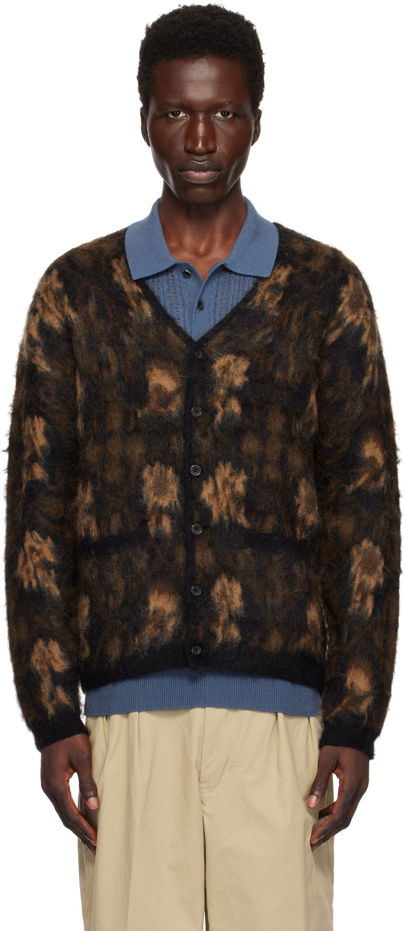 Pleteni pulover BEAMS BEAMS PLUS Double Jacquard Botanical Pattern Cardigan Rjava | 38150214048