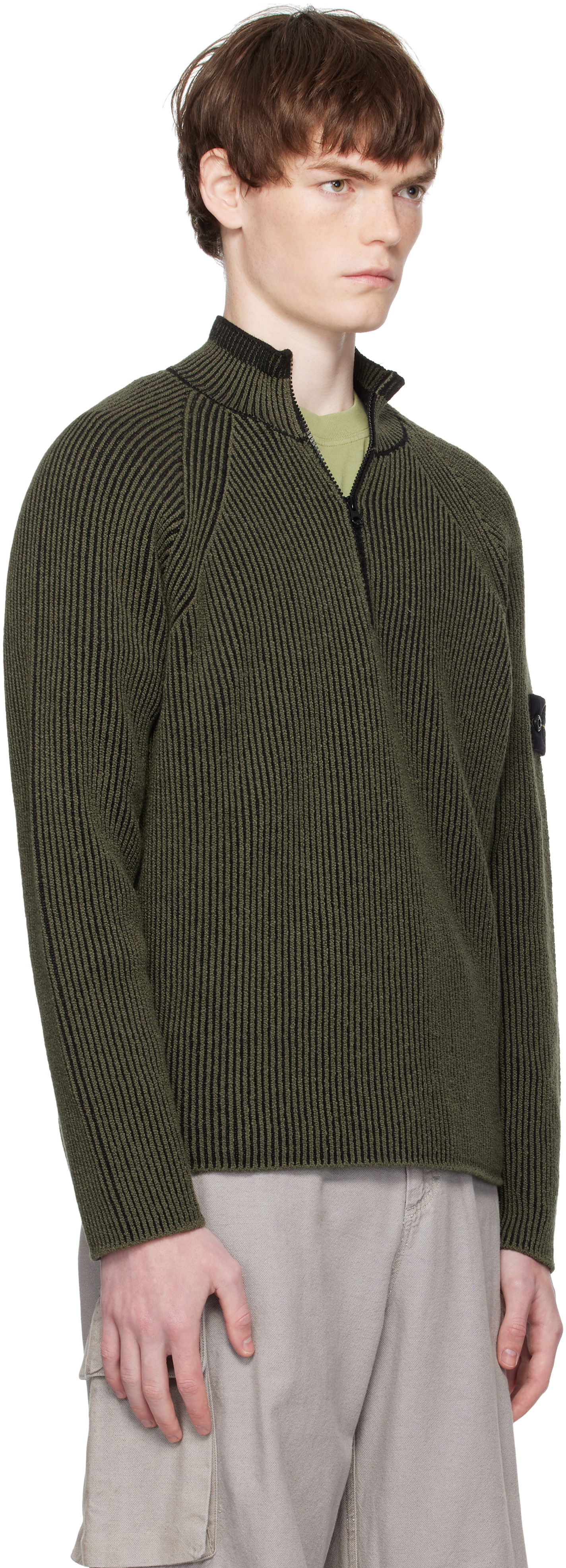 Pleteni pulover Stone Island Stone Island Full Rib RWS Wool Quarter-Zip Sweatshirt Zelena | K2S15 5100024 S00L7, 1