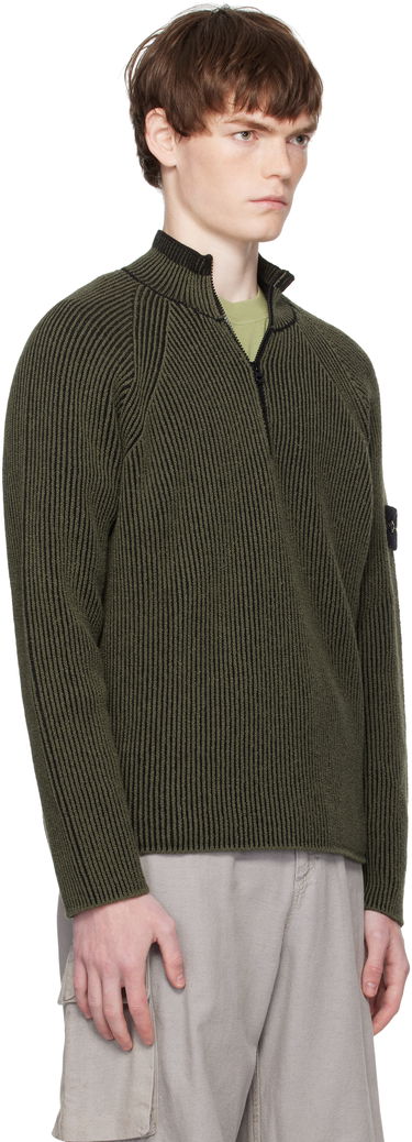 Pleteni pulover Stone Island Stone Island Full Rib RWS Wool Quarter-Zip Sweatshirt Zelena | K2S15 5100024 S00L7, 1