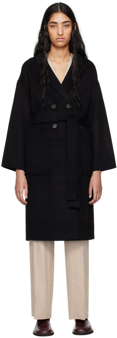 Plašči Anine Bing Dylan Double-Breasted Wool Coat Črna | A-01-4001-000, 0