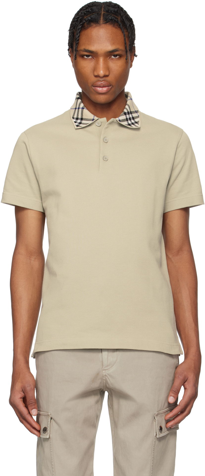Polo majica Burberry Burberry Check Collar Cotton Polo Bež | 8103866