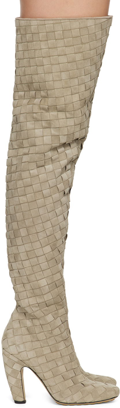 Oblačila Bottega Veneta Bottega Veneta Canalazzo Suede Over-The-Knee Boots Bež | 796555 V4JC0