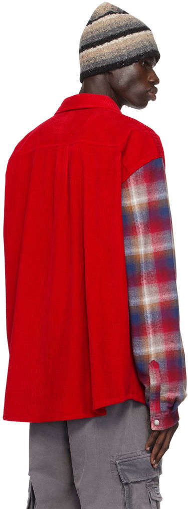 Srajce ERL Corduroy Overshirt with Plaid Sleeves Rdeča | ERL09B005, 2