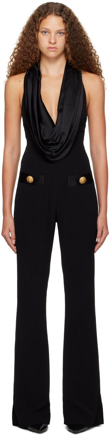 Kombinezon Balmain Black Cowl Neck Jumpsuit Črna | BF1PW090MB01