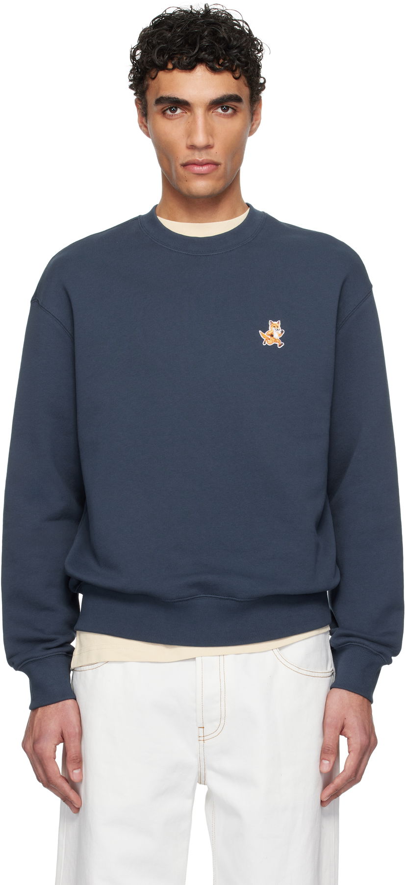 Pulover MAISON KITSUNÉ Maison Kitsuné Speedy Fox Patch Comfort Sweatshirt Mornarica | MM00313KM0321