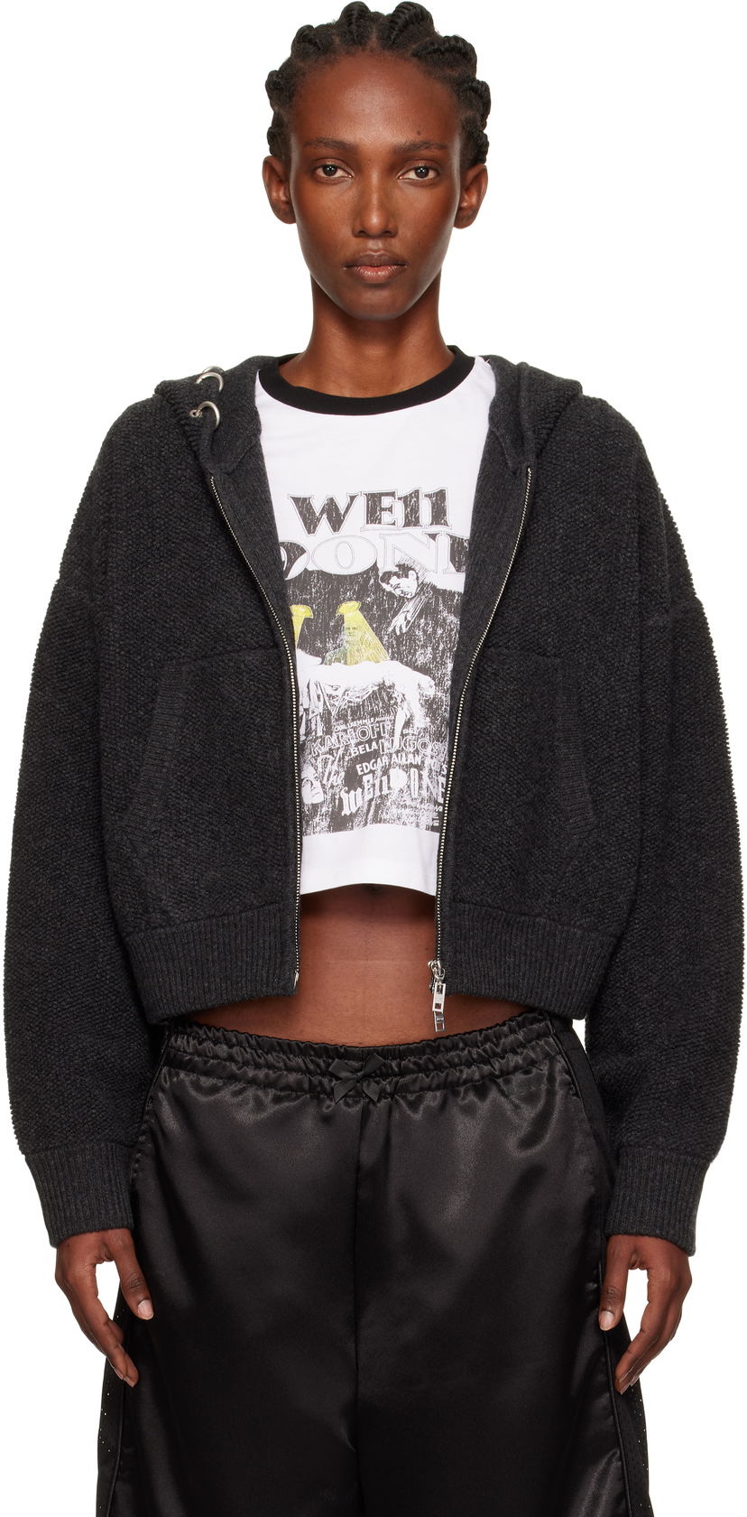 Pulover We11done We11done Cashmere Knit Zip-Up Hoodie Siva | WD-KJ2-25-641-W-CH
