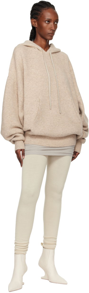 Pulover Rick Owens Concordians Hun Oversized Knitted Hoodie with Kangaroo Pocket Bež | RO02E4660 KWP, 3