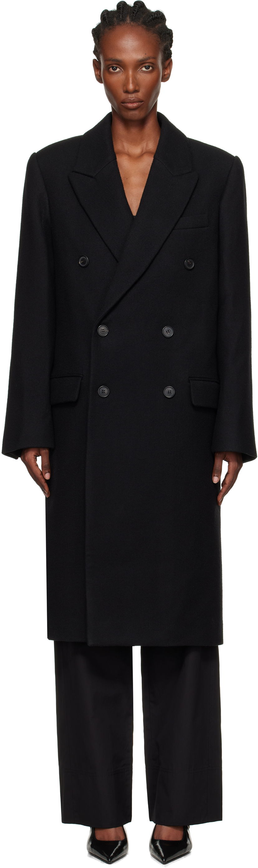 Plašči WARDROBE.NYC WARDROBE.NYC Double Breasted Coat Črna | W4108F25WO
