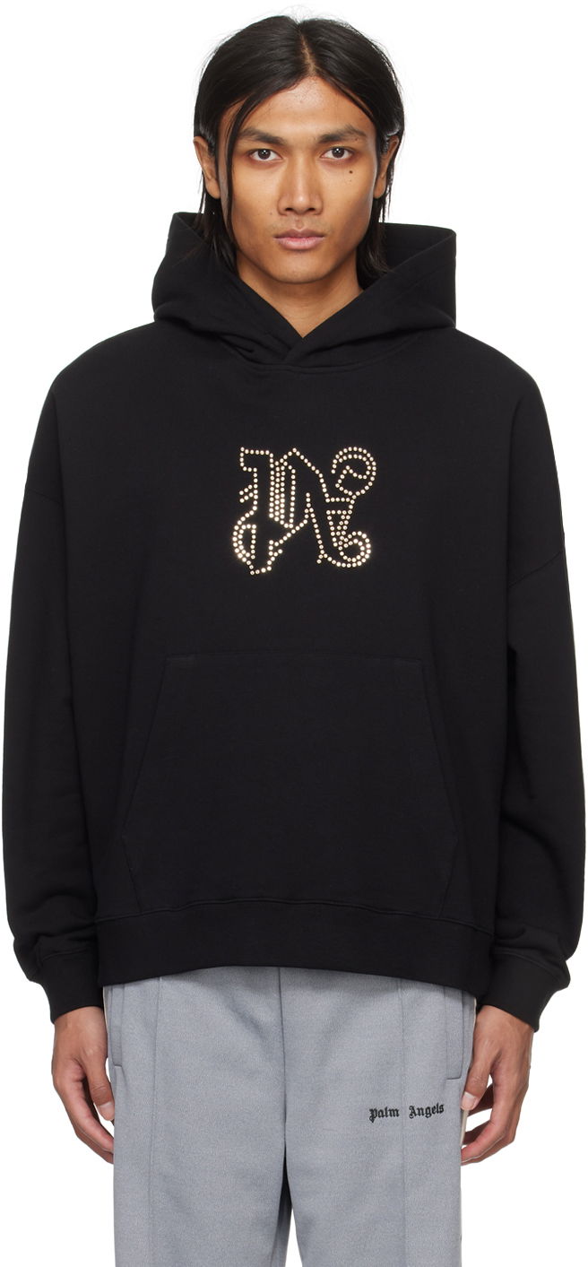 Pulover Palm Angels Monogram Statement Hoodie Črna | PMBB126R24FLE0081077