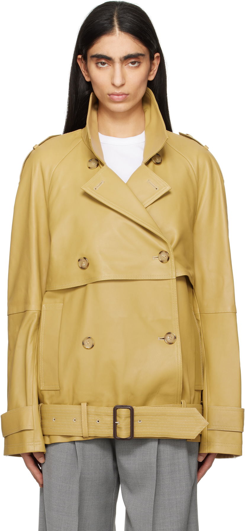Trenčkot TOTEME TOTEME Short Trench Leather Jacket Rumena | 252-WRO0185-LE0127